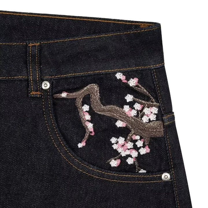 PLUM BLOSSOM EMBROIDERY DENIM