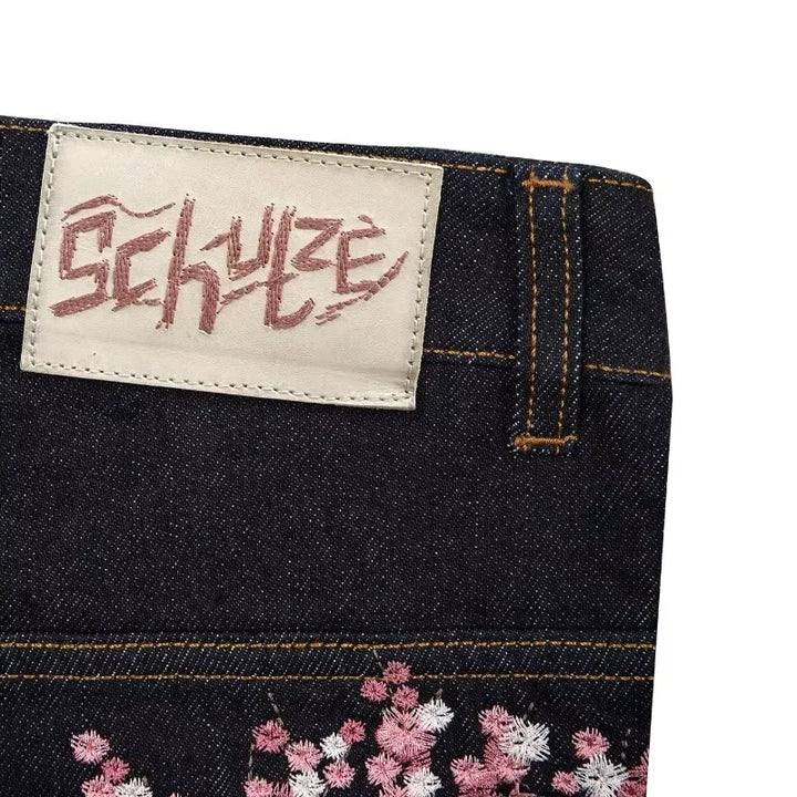 PLUM BLOSSOM EMBROIDERY DENIM
