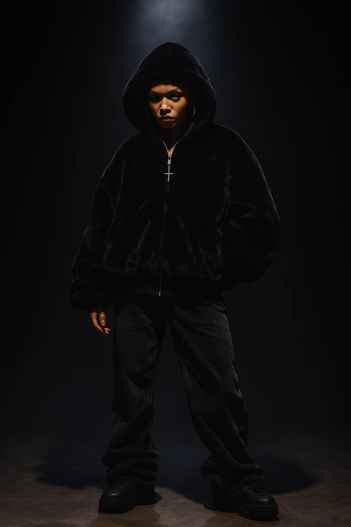 REVERSIBLE FUR ZIP-UP